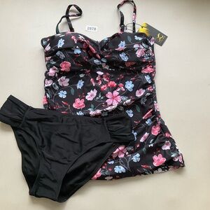 Bikinx Tankini Set Medium Floral Black Pink Tummy Control New